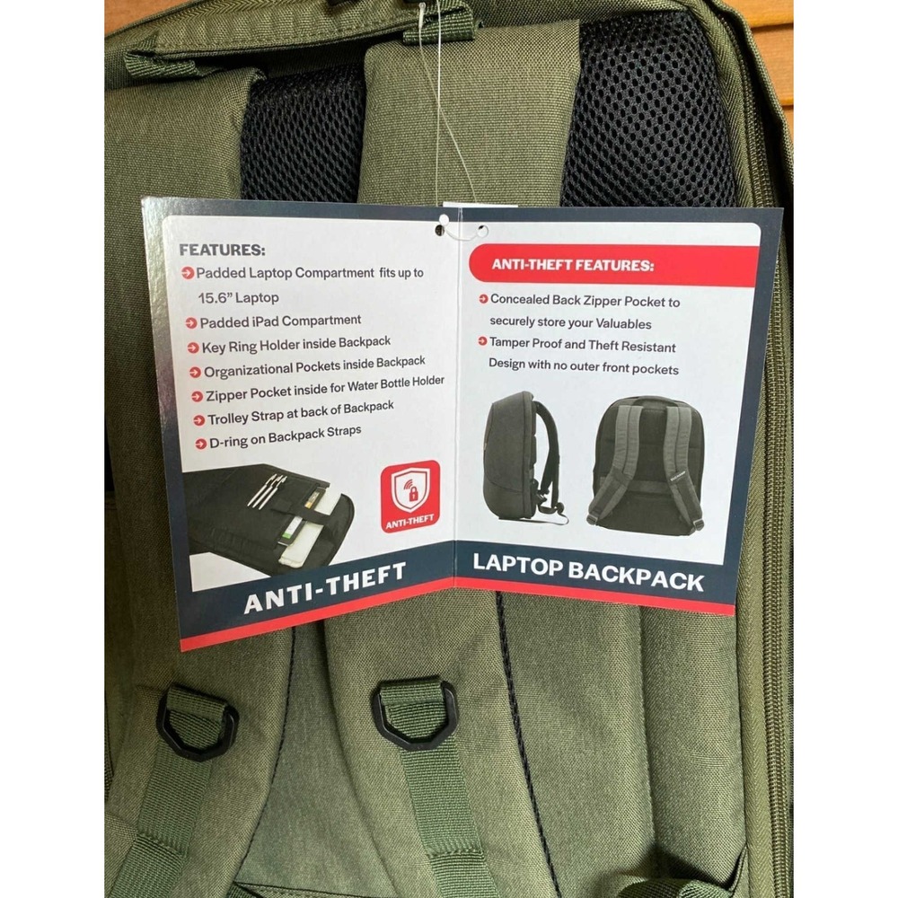 Duchamp London Anti-Theft Laptop Backpack Olive Green 16634 Mens Travel Bag NWT